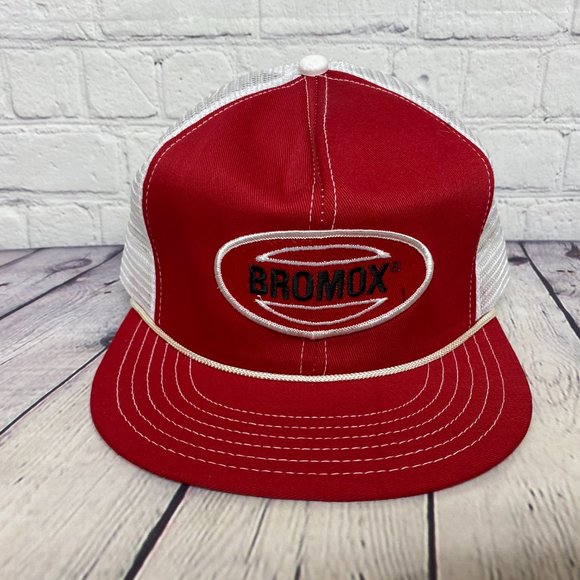Vintage Farmer Hat Mesh Rope Cap Snapback Red White BROMOX Herbicide Item#1 - Picture 5 of 9